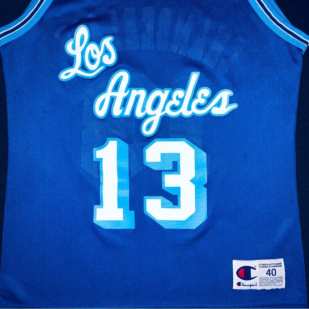 Rare Vintage Champion Wilt Chamberlain LA Lakers #13 Blue Jersey Gold Logo 40 M - Picture 5 of 10